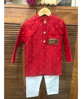 Red Chanderi Abla work kurta and Chudidar 1