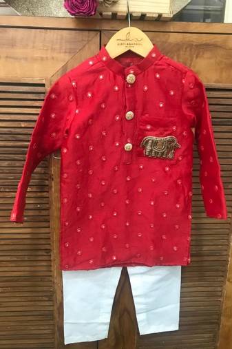 Red Chanderi Abla work kurta and Chudidar
