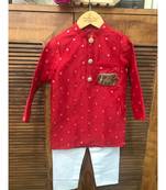 Red Chanderi Abla work kurta and Chudidar