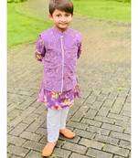 Floral Kurta With Thread Work Jacket And Pyjama
