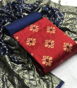  Red Banarasi silk Unstitched dress material