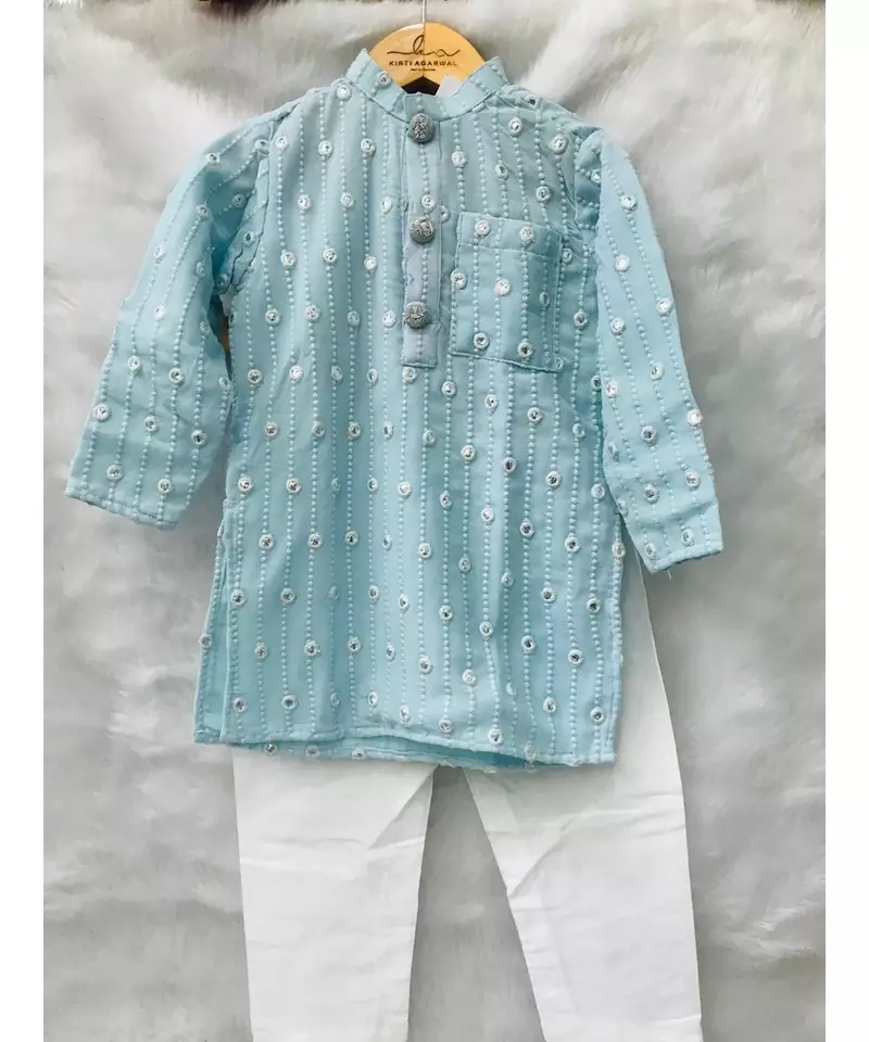 Ice Blue Embroidered Kurta with Chudidar