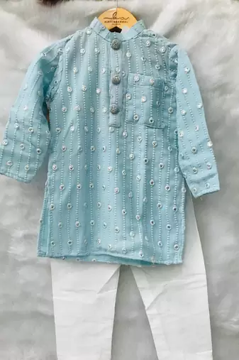 Ice Blue Embroidered Kurta with Chudidar