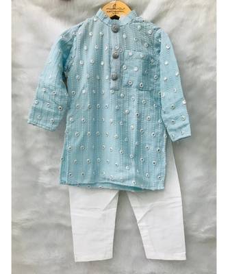 Ice Blue Embroidered Kurta with Chudidar 3
