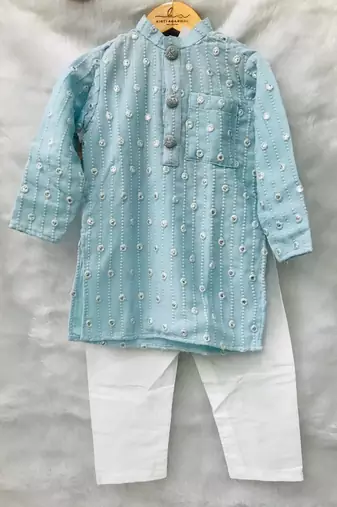 Ice Blue Embroidered Kurta with Chudidar