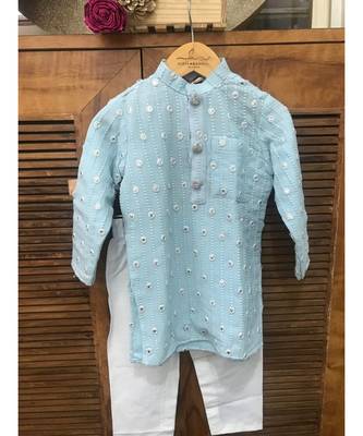 Ice Blue Embroidered Kurta with Chudidar 4