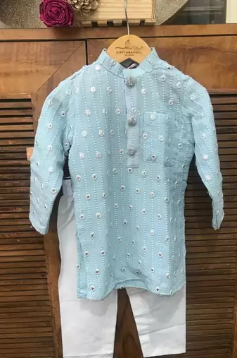 Ice Blue Embroidered Kurta with Chudidar