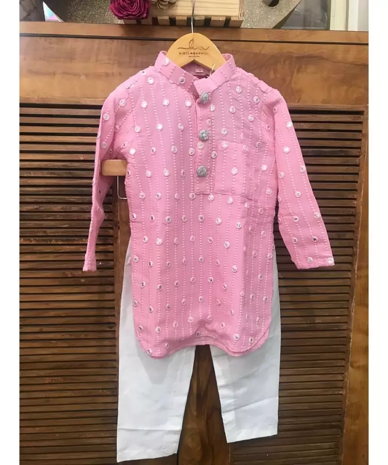 Pink Embroidered Kurta with Chudidar