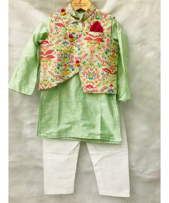 Green Embroidered Kurta with Chudidar 1