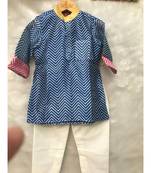 Blue Zig Zag Print Kurta with Abla work Jacket and Chudidar