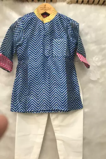 Blue Zig Zag Print Kurta with Abla work Jacket and Chudidar