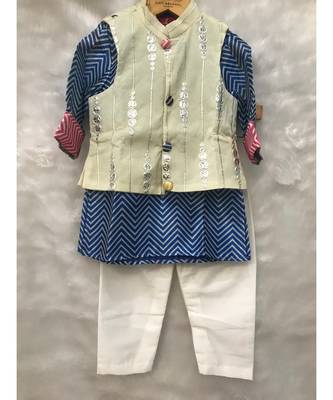 Blue Zig Zag Print Kurta with Abla work Jacket and Chudidar 3