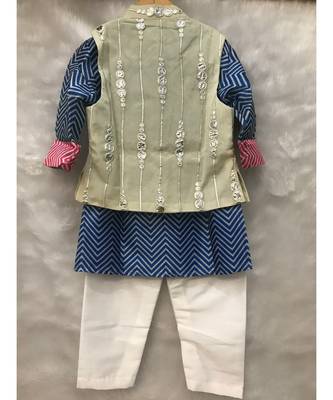 Blue Zig Zag Print Kurta with Abla work Jacket and Chudidar 5