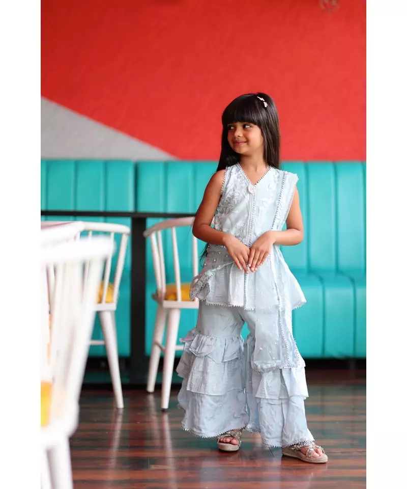 Long Peplum sleeveless Kurta with Sharara and Kurta