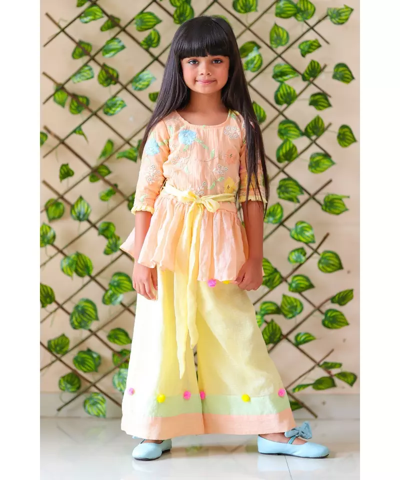Organge Embroidered Kurta with Colorful Palazzo