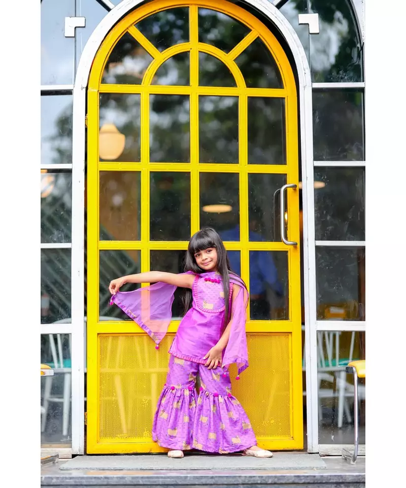 Cow Print incut kurta with sharara and dupatta