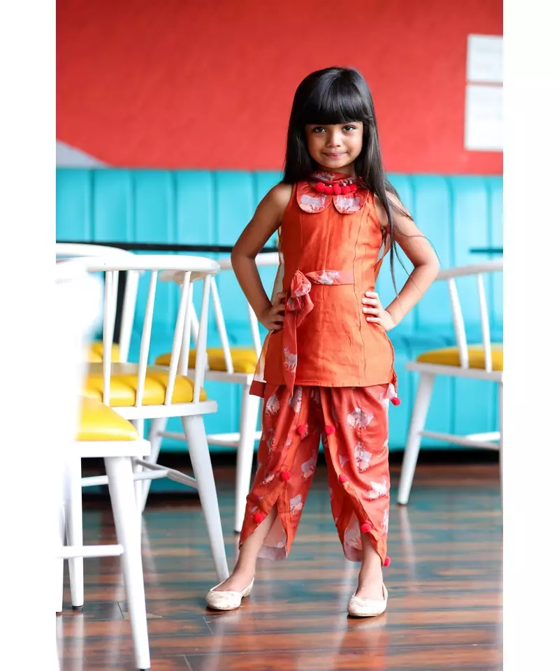 Peter Pan collared Kurta with Dhoti and Dupatta
