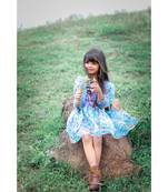 Floral Printed frock with flower on waist.