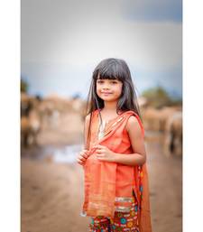 Orange Printed Short Kurta with Flower print sharara and Dupatta