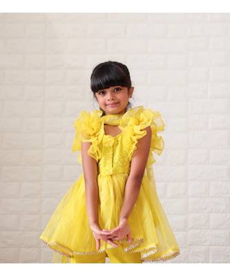 Embroidered top with up down pattern and frilled duppata and bottom 4