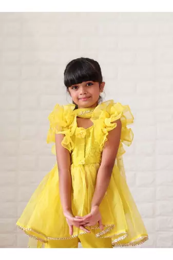Embroidered top with up down pattern and frilled duppata and bottom