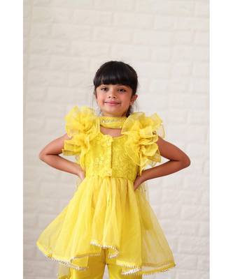 Embroidered top with up down pattern and frilled duppata and bottom 6