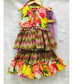 Flower Print Short Kurta with Net Dupatta and Sharara