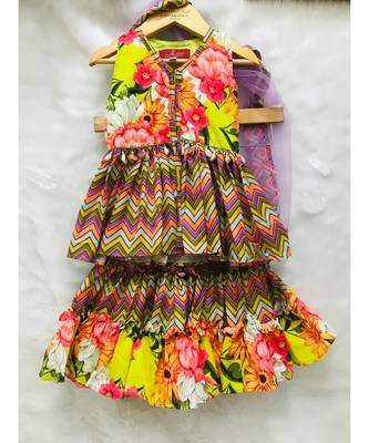 Flower Print Short Kurta with Net Dupatta and Sharara 2