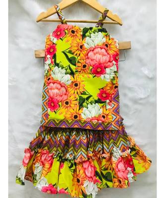 Flower Print Short Kurta with Net Dupatta and Sharara 6