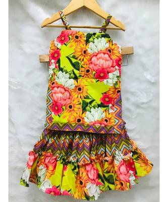 Flower Print Short Kurta with Net Dupatta and Sharara 7