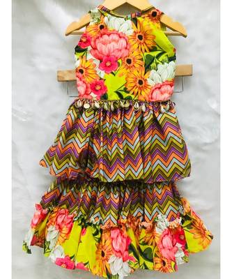 Flower Print Short Kurta with Net Dupatta and Sharara 8
