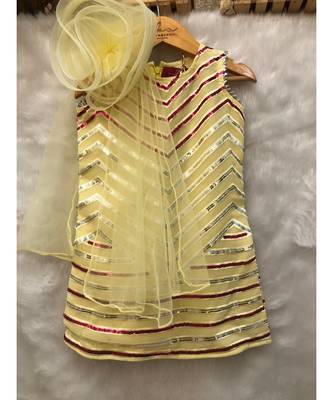Short Sequin work kurta with attached flower dupatta and Dhoti 2