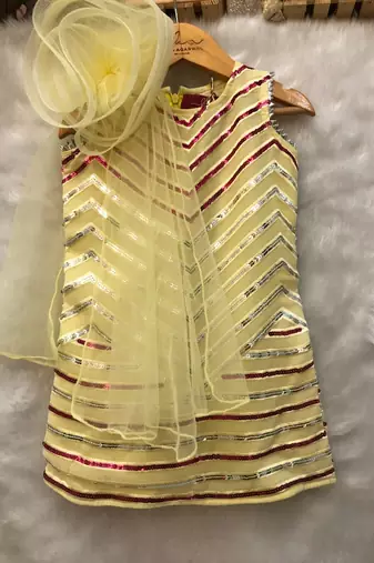 Short Sequin work kurta with attached flower dupatta and Dhoti