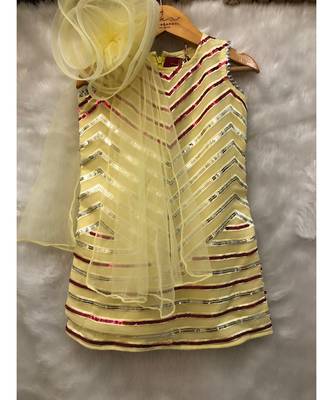 Short Sequin work kurta with attached flower dupatta and Dhoti 4