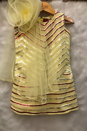 Short Sequin work kurta with attached flower dupatta and Dhoti