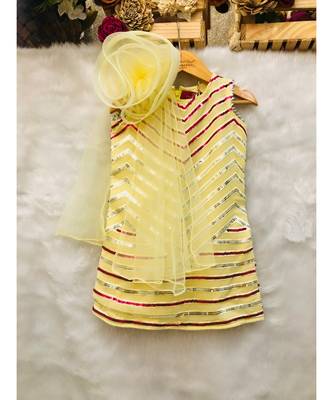 Short Sequin work kurta with attached flower dupatta and Dhoti 5