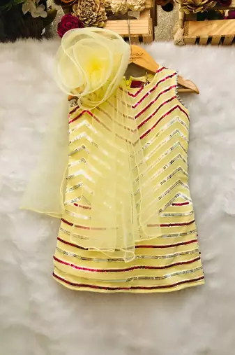 Short Sequin work kurta with attached flower dupatta and Dhoti