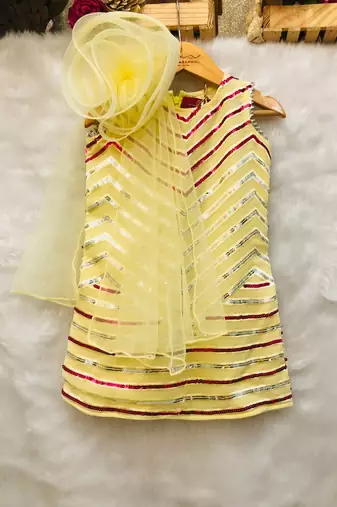 Short Sequin work kurta with attached flower dupatta and Dhoti