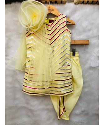 Short Sequin work kurta with attached flower dupatta and Dhoti 1
