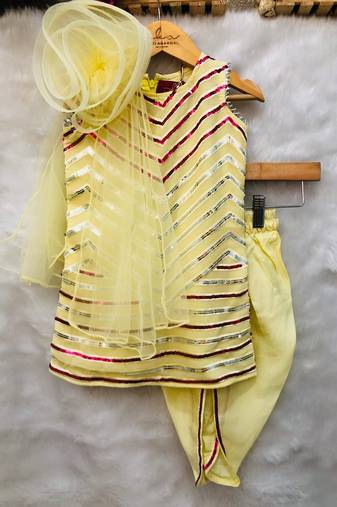 Short Sequin work kurta with attached flower dupatta and Dhoti