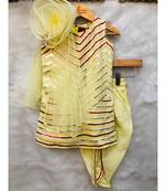 Short Sequin work kurta with attached flower dupatta and Dhoti