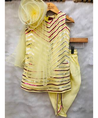 Short Sequin work kurta with attached flower dupatta and Dhoti 7