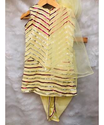 Short Sequin work kurta with attached flower dupatta and Dhoti 8