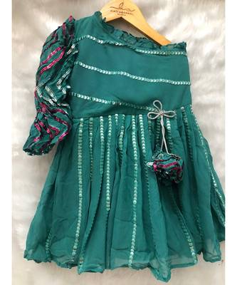 Sequin work one off Shoulder frock with balloon sleeves 1