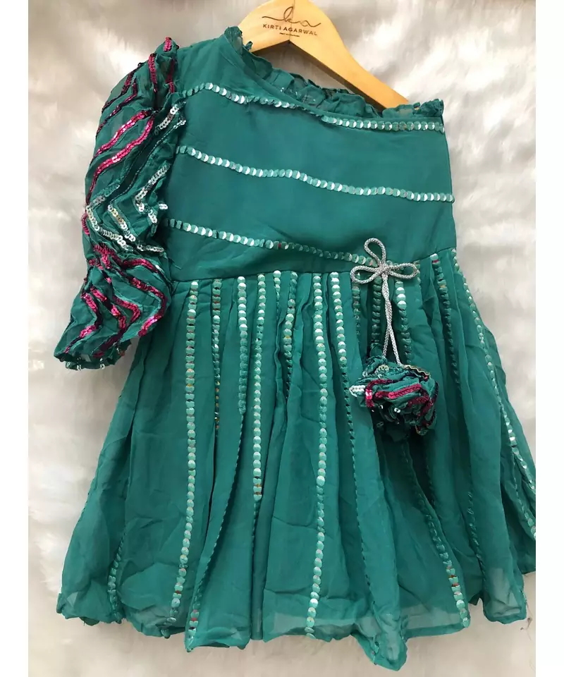 Sequin work one off Shoulder frock with balloon sleeves