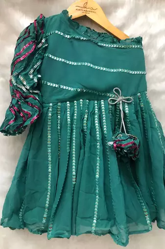 Sequin work one off Shoulder frock with balloon sleeves