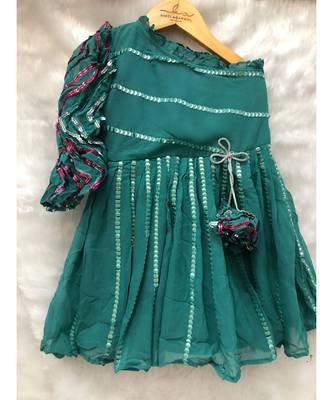 Sequin work one off Shoulder frock with balloon sleeves 3