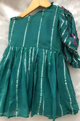 Sequin work one off Shoulder frock with balloon sleeves