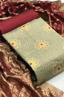  Beige Banarasi silk Unstitched dress material