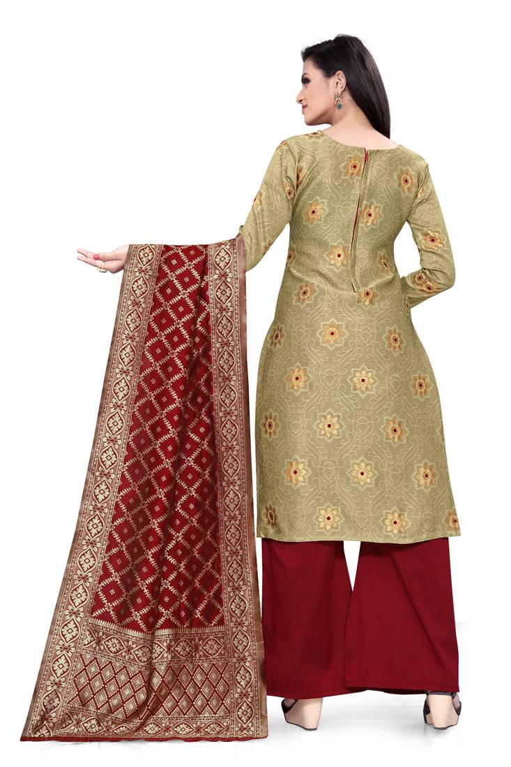  Beige Banarasi silk Unstitched dress material